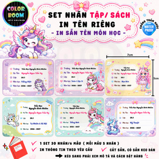 [ IN TÊN THEO YÊU CẦU] Nhãn Vở/Sách Kì Lân Unicorns - Chống thấm nước - In Theo Yêu Cầu - ColorBoom