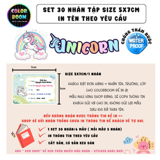 [ IN TÊN THEO YÊU CẦU] Nhãn Vở/Sách Kì Lân Unicorns - Chống thấm nước - In Theo Yêu Cầu - ColorBoom