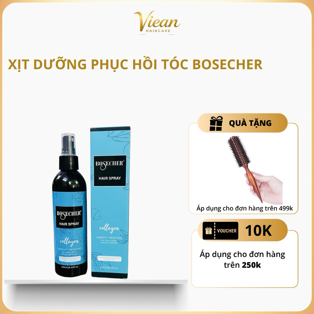 [CHÍNH HÃNG] Xịt dưỡng tóc Bosecher Collagen Italy phục hồi tóc hư tổn, cấp ẩm bóng mượt 250ml