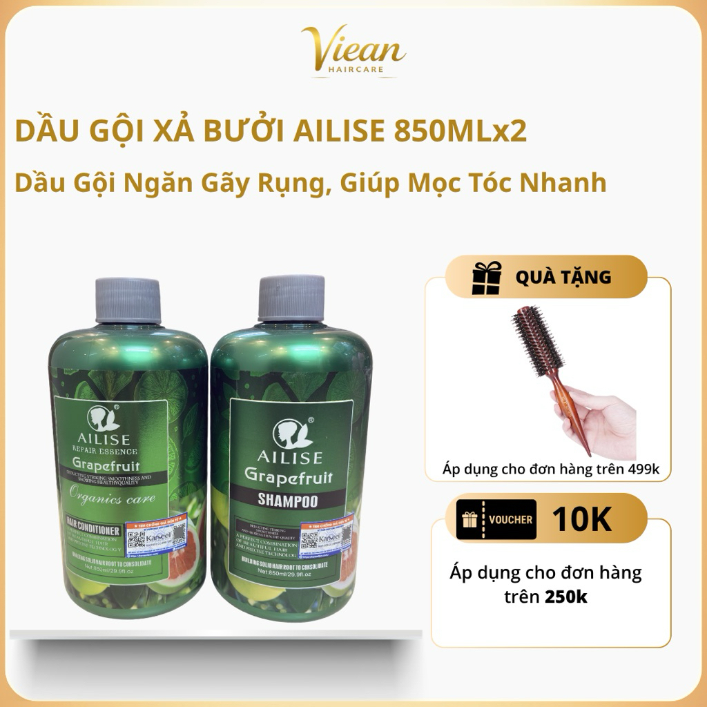 [CHÍNH HÃNG] Cặp Dầu Gội Xả Bưởi AILISE GRAPEFRUIT 850ml Giảm Rụng, Kích Thích Mọc Tóc Phục Hồi Tóc