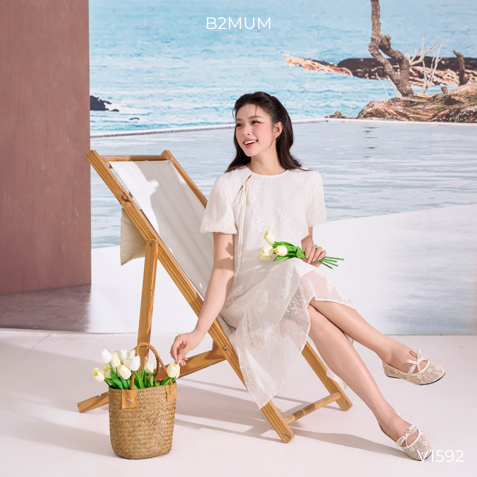 Váy Bầu Trắng 2 Lớp, Form Suông Đuôi Cá – Đầm Bầu Đi Chơi, Chụp Ảnh, Dự Tiệc Nhẹ Nhàng Elara Dress V1592 By B2MUM