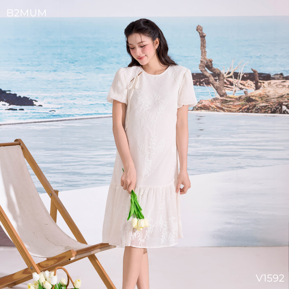Váy Bầu Trắng 2 Lớp, Form Suông Đuôi Cá – Đầm Bầu Đi Chơi, Chụp Ảnh, Dự Tiệc Nhẹ Nhàng Elara Dress V1592 By B2MUM