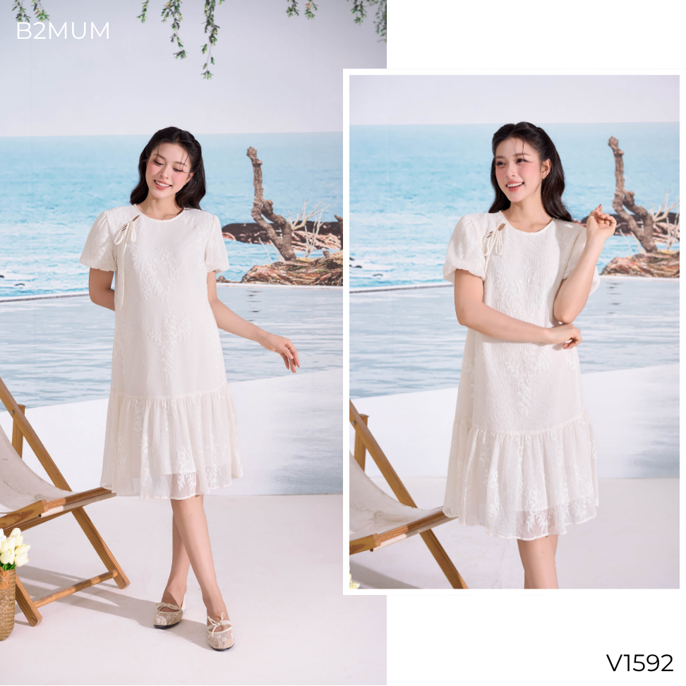 Váy Bầu Trắng 2 Lớp, Form Suông Đuôi Cá – Đầm Bầu Đi Chơi, Chụp Ảnh, Dự Tiệc Nhẹ Nhàng Elara Dress V1592 By B2MUM