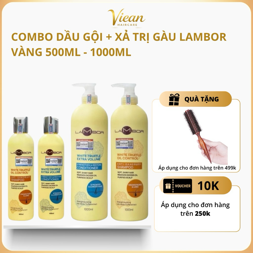 Cặp Dầu Gội Xả LAMBOR VÀNG 1000ml – Phục Hồi Tóc Hư Tổn, Sạch Gàu, Kiềm Dầu & Ngăn Gãy Rụng