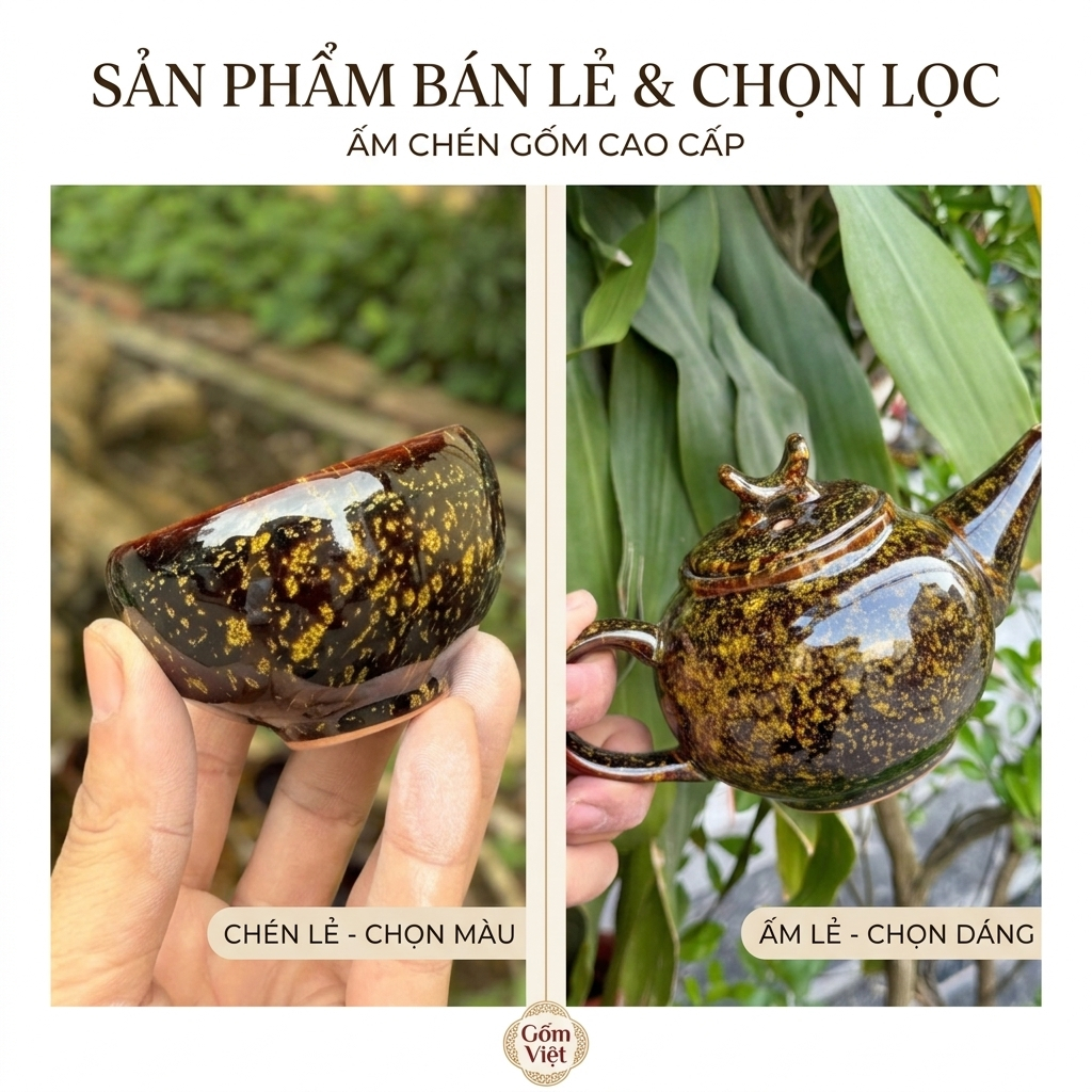 Ấm Trà Bát Tràng Men hỏa Biên - Ấm Lẻ - Chén Lẻ