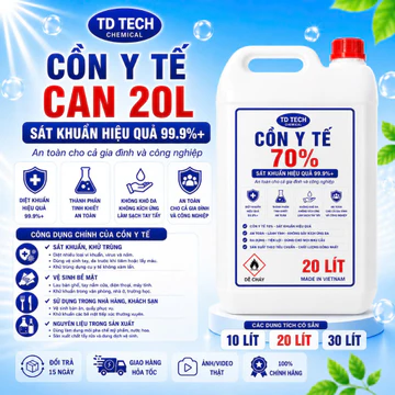 [CAN 20L] Cồn Y tế Sát khuẩn Ethanol TD Tech can 20L 70 độ, 96 độ,
