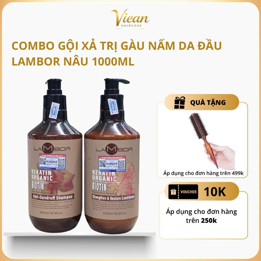 Combo Dầu Gội Xả Lambor Keratin 500ml, 1000ml Giảm Gàu, Kiềm Dầu, Phục Hồi Chuyên Sâu