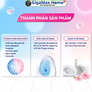 Viên Thả Bồn Cầu CleanZ 50g Phiên Bản Mới – Hương Hoa Anh Đào Thanh Mát, X2 Khử Mùi & Diệt Khuẩn | GigaMax Home