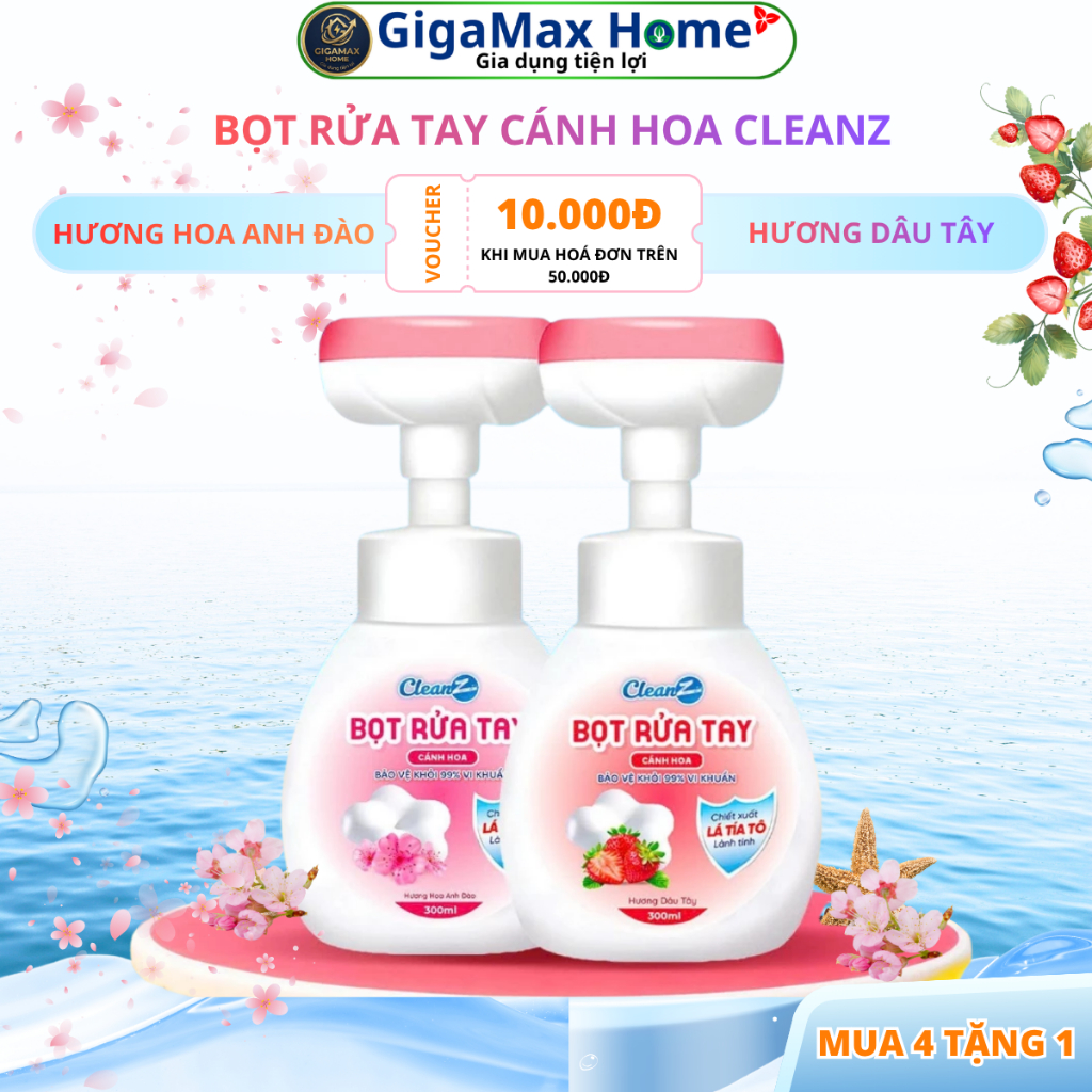 Bọt Rửa Tay Kháng Khuẩn CleanZ 350ml – Sạch Khuẩn 99.9%, Dưỡng Ẩm Mềm Mại Da Tay | GigaMax Home
