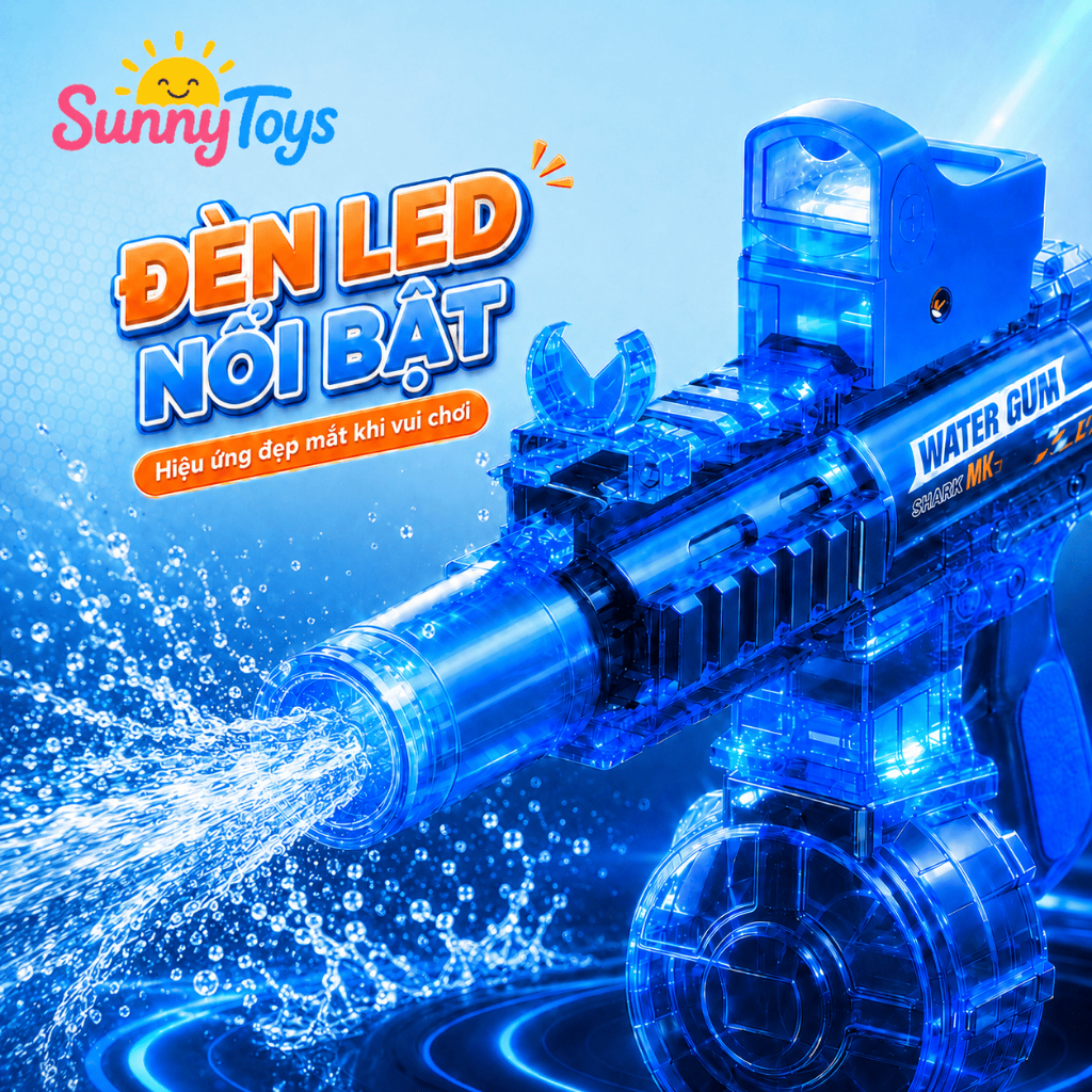 Phun Nước Điện M416 Trong Suốt SunnyToys- Có Đèn LED Tặng Sạc USB Cho Bé Chơi Hè Nhập Vai