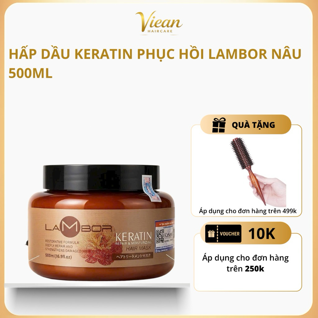 Hấp Dầu Keratin LAMBOR Ngăn Gàu, Giảm Rụng Tóc - Phục Hồi Tóc Hư Tổn Collagen Keratin Smooth 500ml