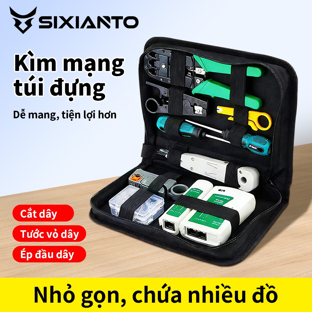 Bộ Dụng Cụ Mạng LAN Kìm Bấm Mạng RJ45 Kèm Máy Test Mạng Dao Tuốt Dây Cho Thợ Kỹ Thuật