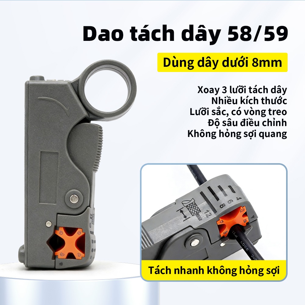 Bộ Dụng Cụ Mạng LAN Kìm Bấm Mạng RJ45 Kèm Máy Test Mạng Dao Tuốt Dây Cho Thợ Kỹ Thuật
