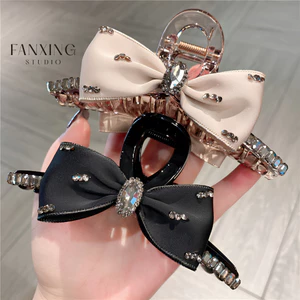 Kẹp Tóc Nơ Lụa Satin Đính Đá Fanxing Phong Cách Hàn Quốc