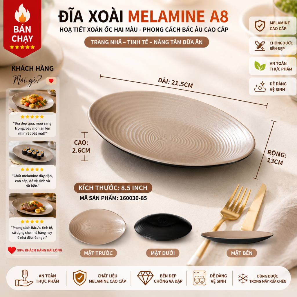 Đĩa Soài Melamine Họa Tiết Xoắn Ốc Hai Màu - Phong Cách Bắc Âu Cao Cấp 160030-85