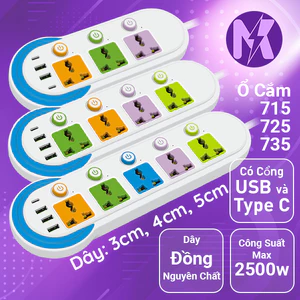 Ổ Cắm Điện Đa Năng CYX USB Type C Tự Ngắt An Toàn 2500W Dây Dài 3M 4M 5M Nhiều Ổ Cắm