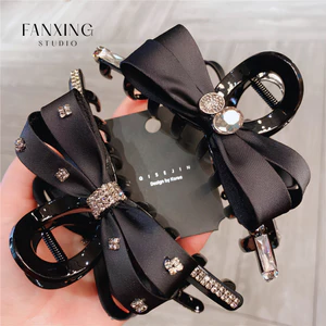 Kẹp Tóc Càng Cua Nơ Lụa Satin Fanxing Đính Đá Cao Cấp Phong Cách Hàn Quốc Sang Trọng Cho Nữ