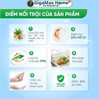 Nước Rửa Chén Sinh Học CleanZ Hương Gừng 400ml – Đánh Tan Dầu Mỡ X3, Khử Mùi & Rửa Được Rau Củ Quả | GigaMax Home