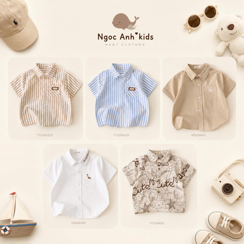 (Nhiều mẫu) Tổng hợp các mẫu áo sơ mi cộc tay của Bernie cho bé trai, áo sơ mi đi học đi chơi cho bé