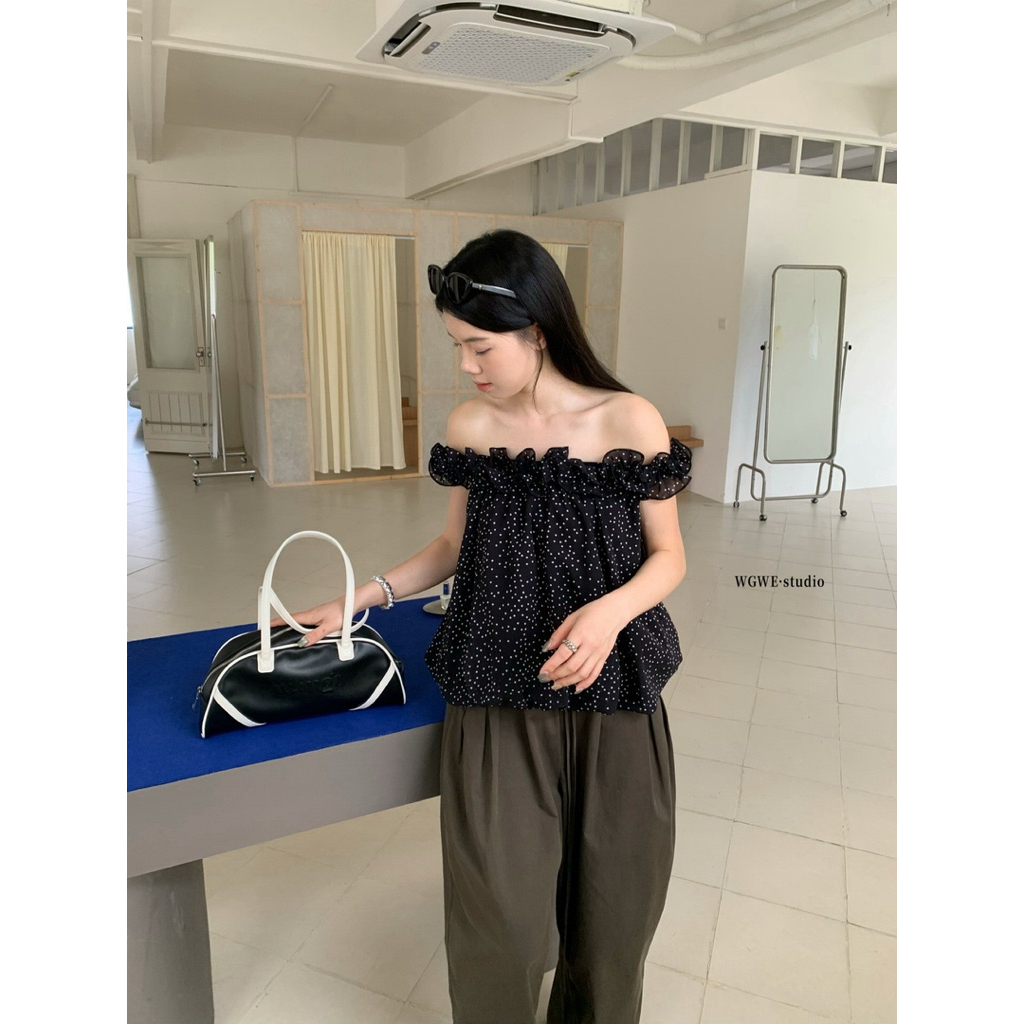 [Sẵn ship]WGWE | Áo bí voan bèo chấm b 2 lớp mặc 2 kiểu phong cách Pháp ngọt ngào – W9983#