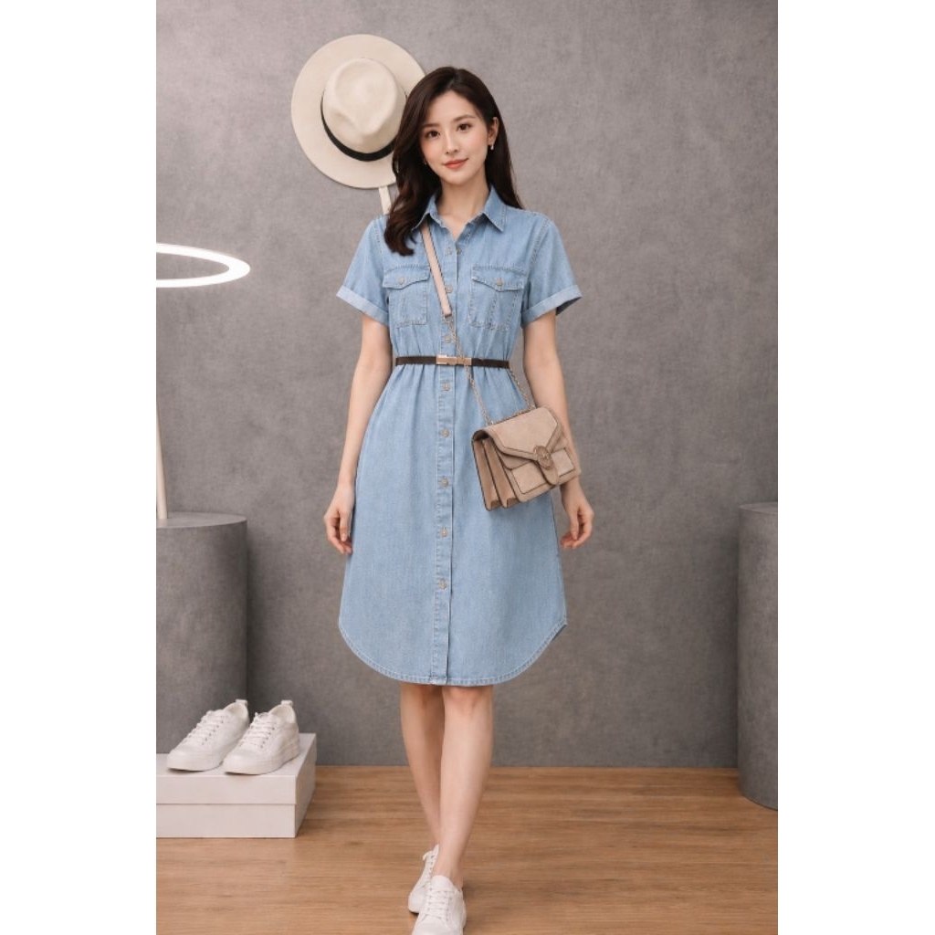 Váy Đầm Jean Nữ Dáng Xòe Nhẹ Nhàng, Chất Denim Mềm, Form Chuẩn Tôn Dáng