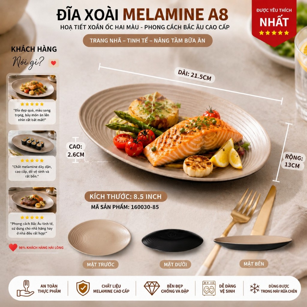 Đĩa Soài Melamine Họa Tiết Xoắn Ốc Hai Màu - Phong Cách Bắc Âu Cao Cấp 160030-85