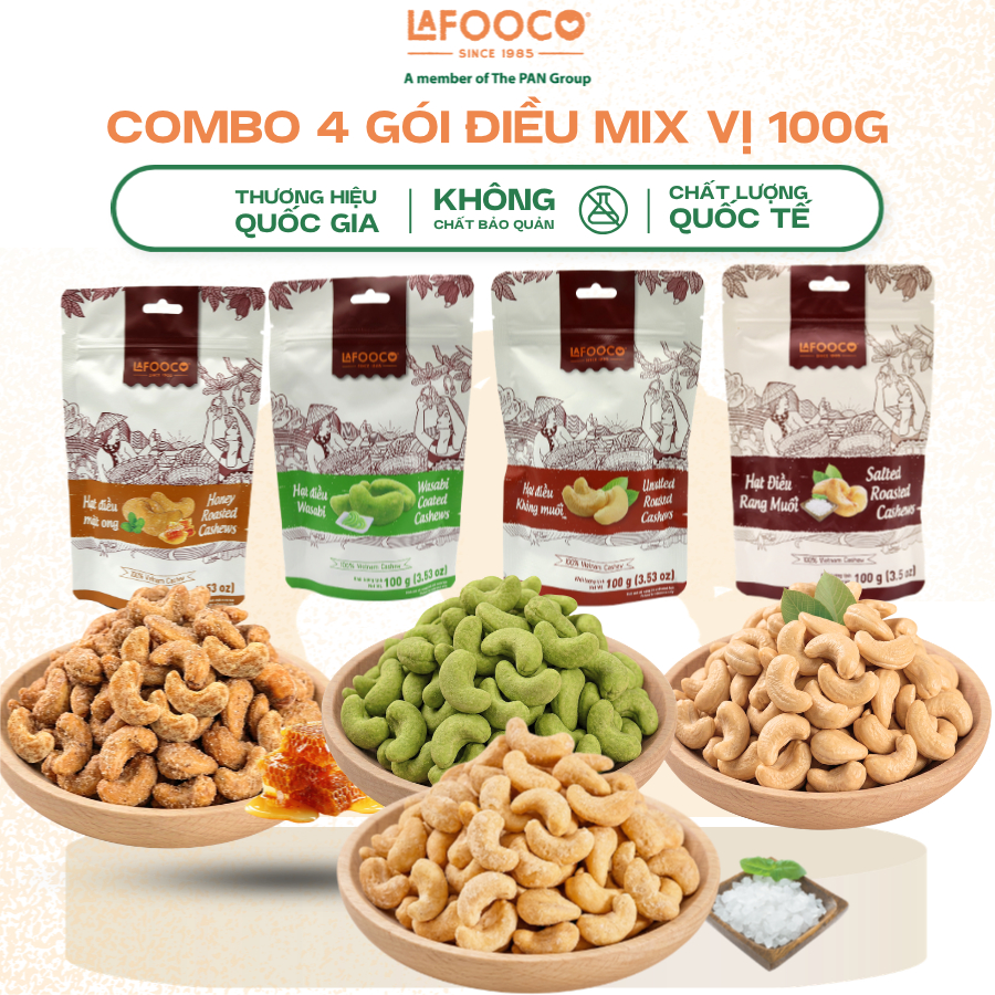 Combo 4 gói hạt điều mix vị (dùng thử) 100g LAFOOCO