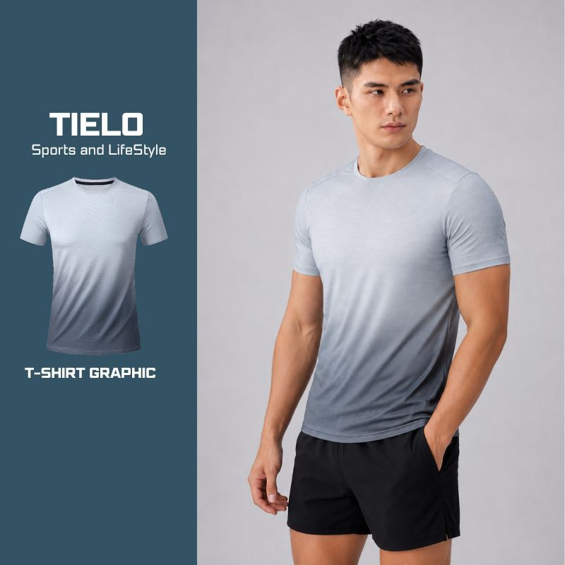 T Shirt Graphic TIELO – Áo thun thể thao nam , co giãn 4 chiều , thoáng khí , nhanh khô , chạy bộ , gym , pickleball
