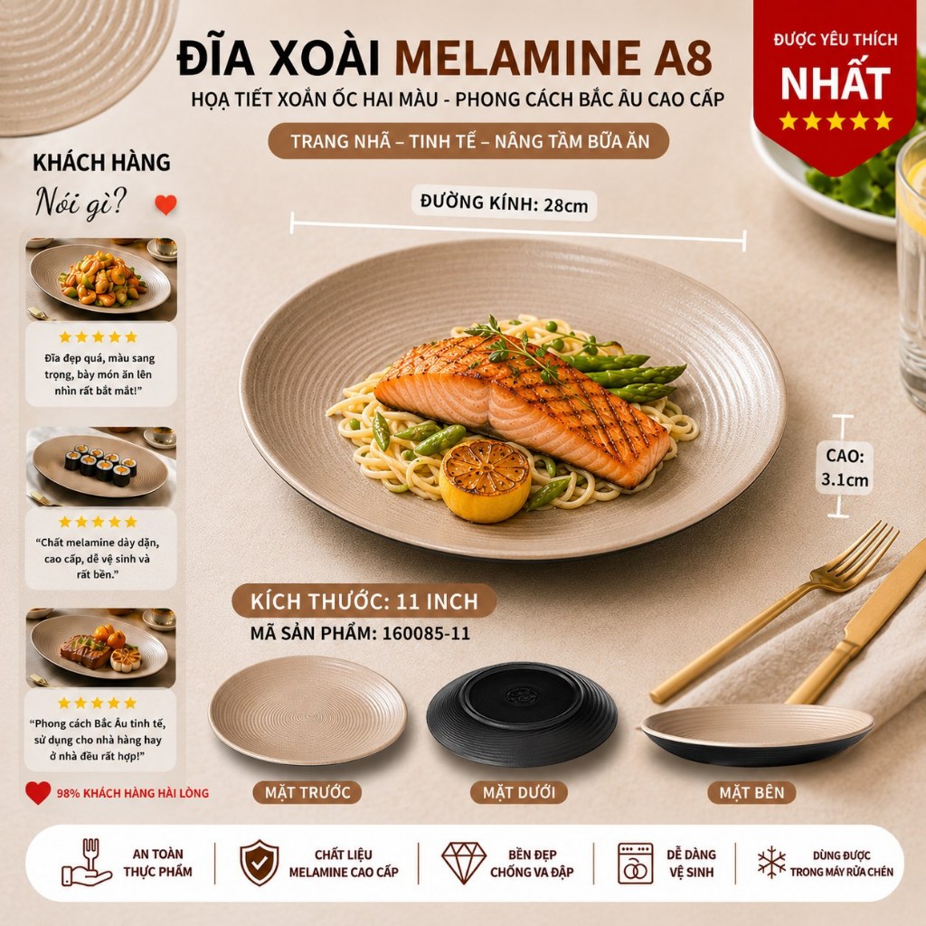 Đĩa Melamine Họa Tiết Xoắn Ốc Hai Màu - Phong Cách Bắc Âu Cao Cấp 160085-11