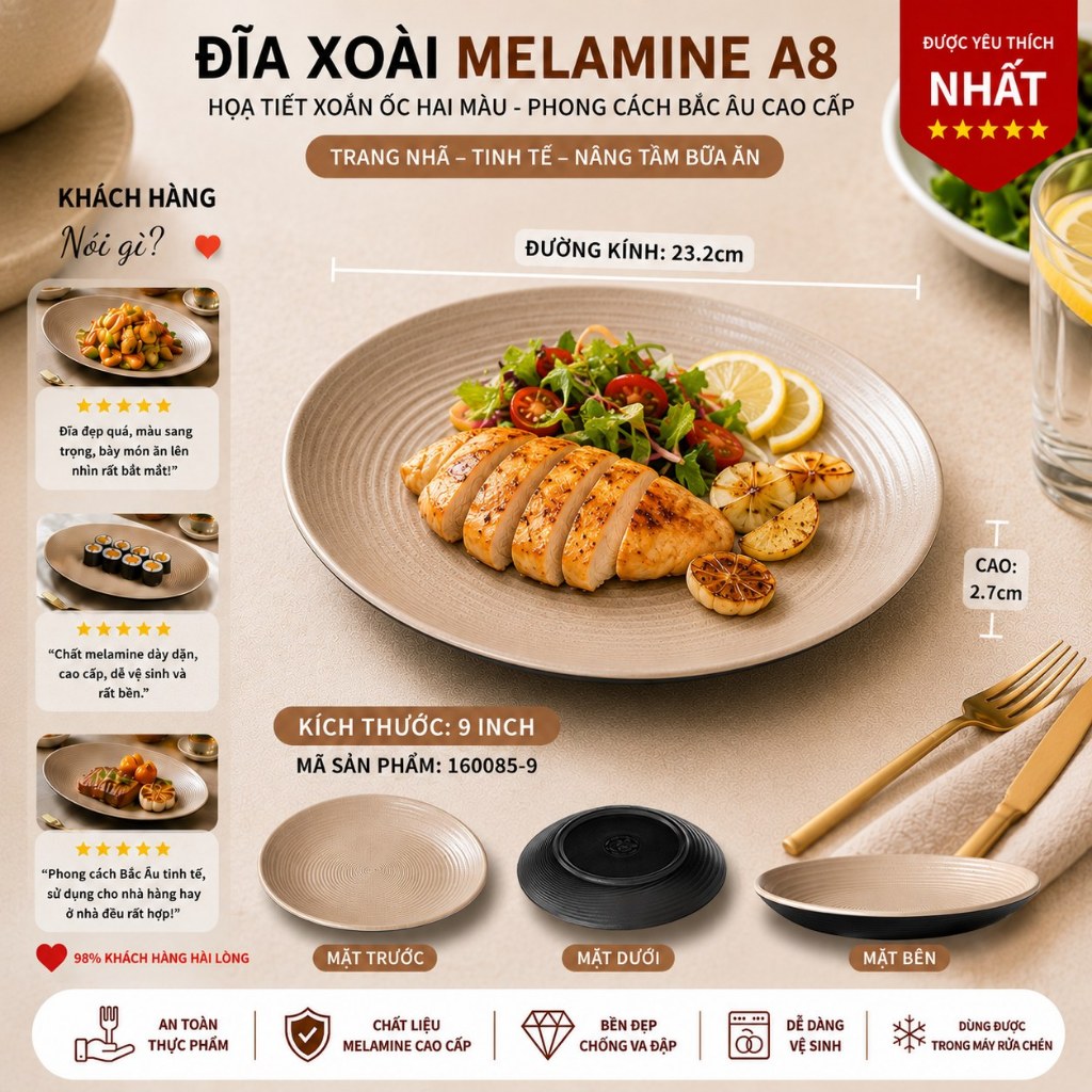 Đĩa Melamine Họa Tiết Xoắn Ốc Hai Màu - Phong Cách Bắc Âu Cao Cấp 160085-9