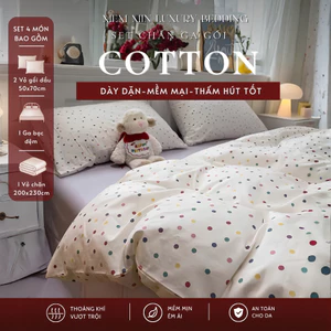 Bộ chăn ga gối 4 món Cotton Hàn kẻ Memminbedding Luxury phong cách Hàn Quốc mềm mịn