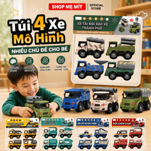 Túi 4 Xe Mô Hình Cho Bé Đồ Chơi Xe Ô Tô Mini Nhiều Chủ Đề Xe Công Trình Xe Cứu Hộ Xe Chữa Cháy