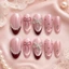 Móng tay giả form nhọn dài, nailbox mắt mèo hồng đỏ vẽ đầu móng đính nơ TẶNG KEO DÁN LEUBOX