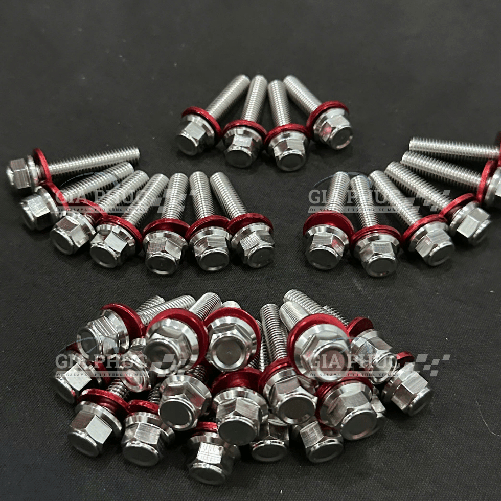[GIÁ RẺ] ỐC SALAYA INOX 304 MẪU THÁI V3 + LÔNG ĐỀN ĐỎ - 6Li, 8Li, 10Li - CHIỀU DÀI ĐẦY ĐỦ