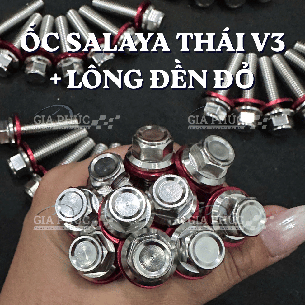 [GIÁ RẺ] ỐC SALAYA INOX 304 MẪU THÁI V3 + LÔNG ĐỀN ĐỎ - 6Li, 8Li, 10Li - CHIỀU DÀI ĐẦY ĐỦ