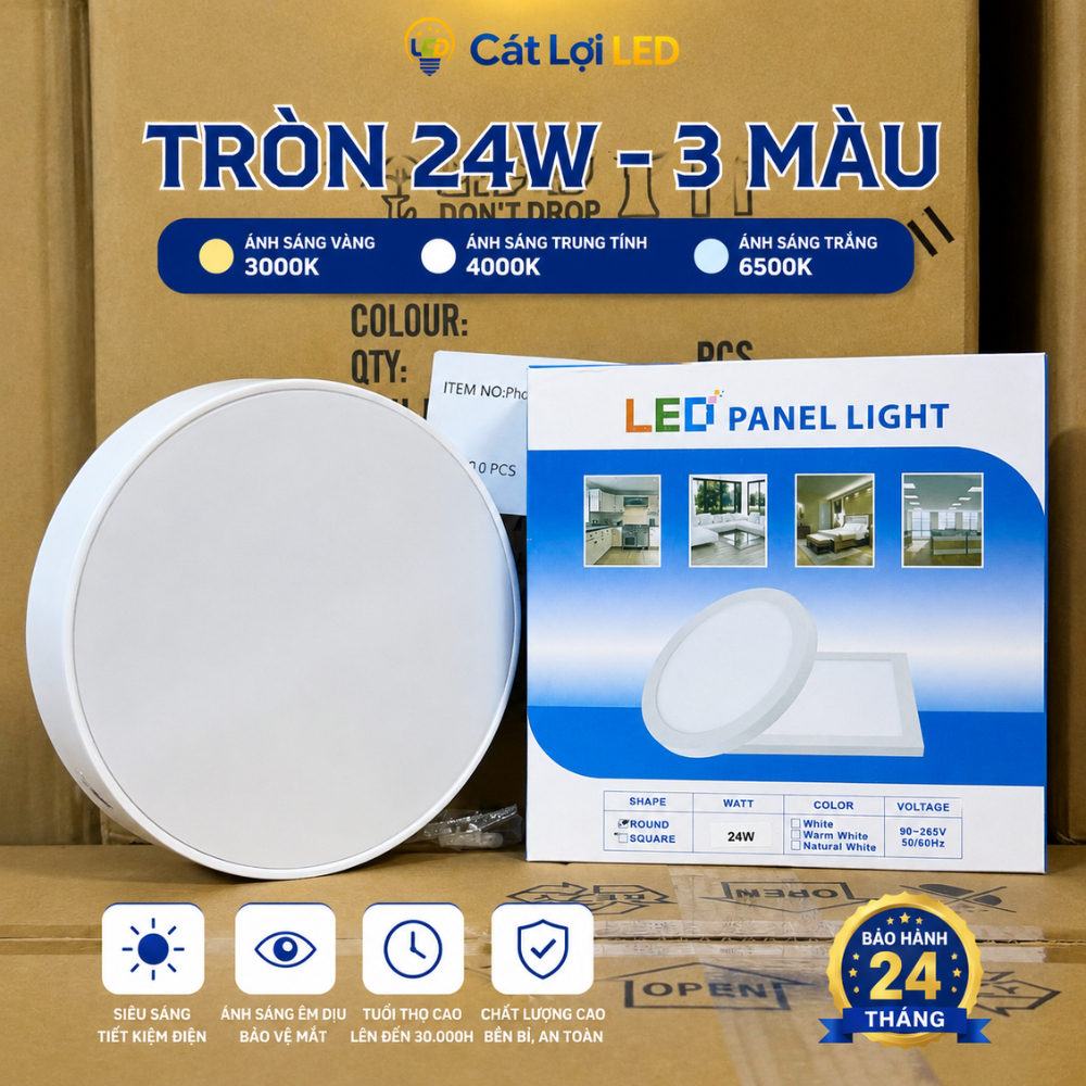 COMBO 3 Đèn LED Ốp Trần Tràn Viền Cao Cấp 24W, 3 Chế Độ Sáng Trắng/Vàng/Trung Tính, Thiết Kế Hiện Đại, Bảo Hành 24 Tháng