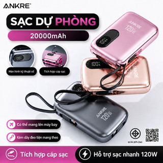 Pin Sạc Dự Phòng ANKRE 20000mAh Sạc Nhanh PD20W, Tích Hợp 2 Dây Type-C & Lightning, Có Màn Hình LED, Sạc Nhiều Thiết Bị,
