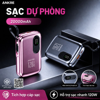 Pin Sạc Dự Phòng ANKRE 20000mAh Sạc Nhanh PD20W, Tích Hợp 2 Dây Type-C & Lightning, Có Màn Hình LED, Sạc Nhiều Thiết Bị,