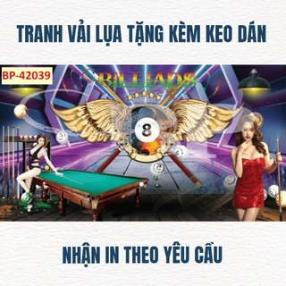 Tranh trang trí quán bi-a, quán billiards, club bida tranh 3D dán tường in trên chất liệu vải lụa(shop tặng kèm keo dán)