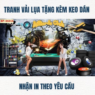 Tranh trang trí quán bi-a, quán billiards, club bida tranh 3D dán tường in trên chất liệu vải lụa(shop tặng kèm keo dán)