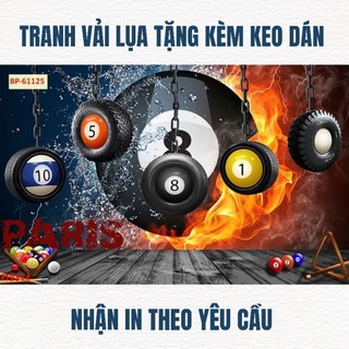 Tranh trang trí quán bi-a, quán billiards, club bida tranh 3D dán tường in trên chất liệu vải lụa(shop tặng kèm keo dán)