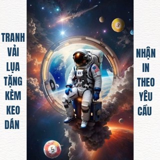 Tranh dán tường phi hành gia dán quán billiards, decor club bida, tranh 3D in trên chất liệu vải lụa (tặng kèm keo dán)