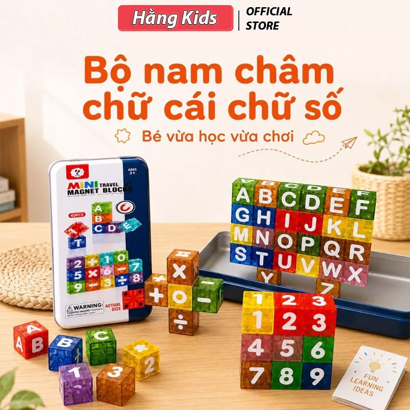 Bộ Chữ Cái Nam Châm 40 Chi Tiết - Chữ Số Kèm Hộp Sắt Cho Bé Vừa Học Vừa Chơi