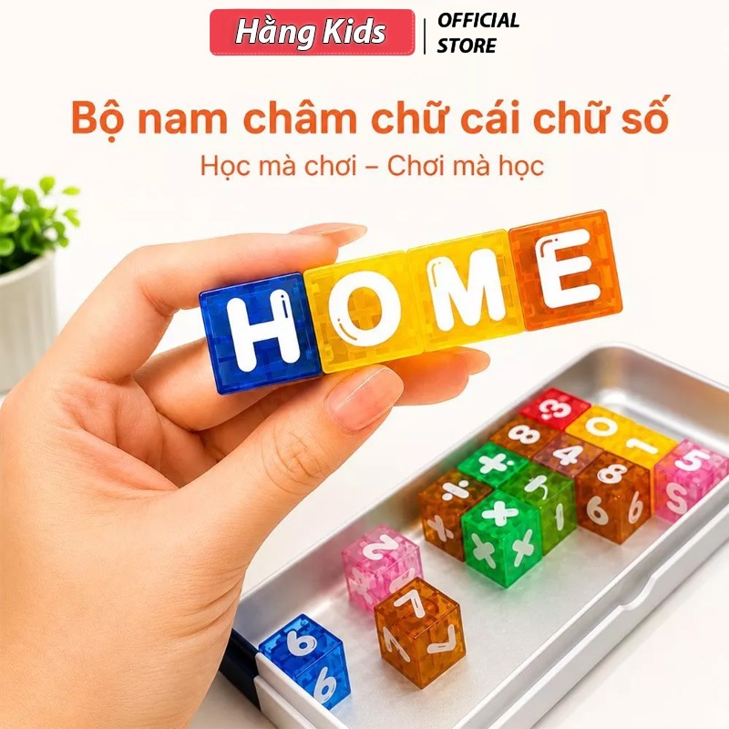 Bộ Chữ Cái Nam Châm 40 Chi Tiết - Chữ Số Kèm Hộp Sắt Cho Bé Vừa Học Vừa Chơi