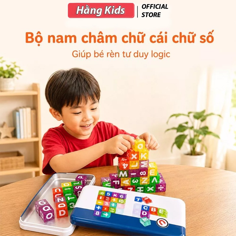 Bộ Chữ Cái Nam Châm 40 Chi Tiết - Chữ Số Kèm Hộp Sắt Cho Bé Vừa Học Vừa Chơi