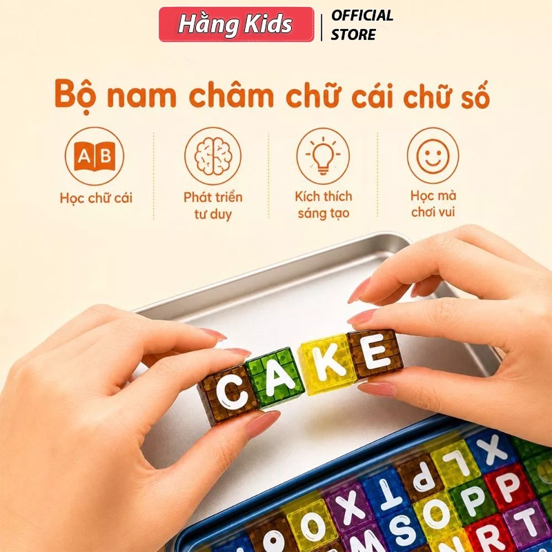 Bộ Chữ Cái Nam Châm 40 Chi Tiết - Chữ Số Kèm Hộp Sắt Cho Bé Vừa Học Vừa Chơi