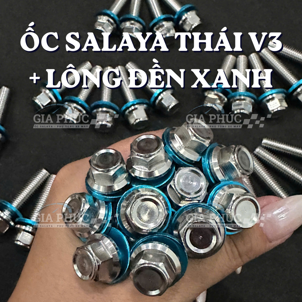 Ốc Salaya 6Ly 8Ly 10Ly (THÁI V3) Inox 304 +Lông Đền Xanh, Chiều Dài Đầy Đủ Các Size (Giá Sỉ 1 Ốc)
