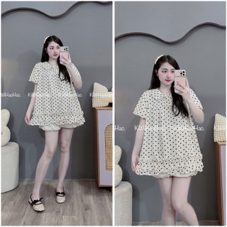 Áo Bầu cộc tay đũi bi cổ sen dáng bbd -2 màu nâu, be