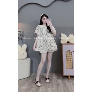Áo Bầu cộc tay đũi bi cổ sen dáng bbd -2 màu nâu, be