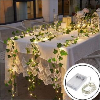 Dây leo giả lá thường xuân + đèn led 3M dùng để trang trí phòng làm việc, decor sự kiện quán cà phê